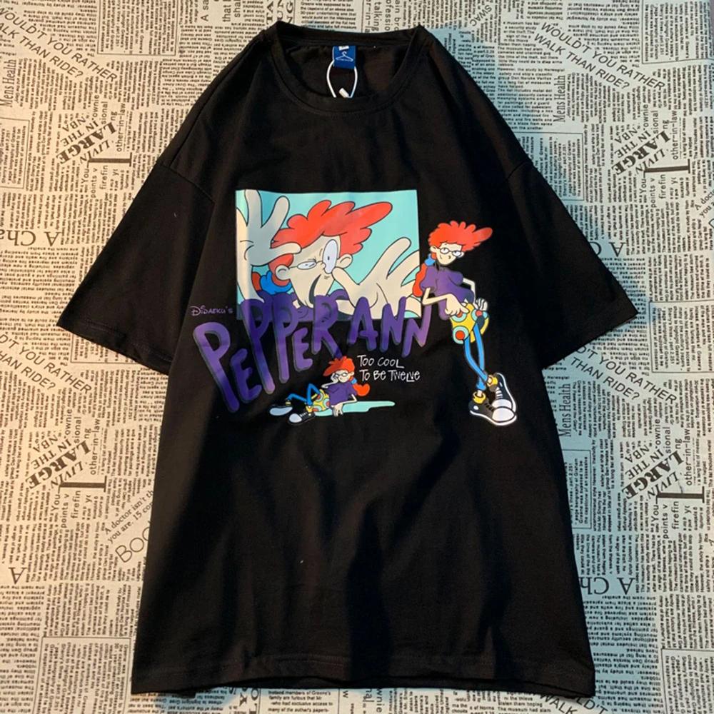 Оригинальная американская уличная забавная мультяшная универсальная короткая футболка из хлопка, свободная повседневная футболка для пар с короткими рукавами для мужчин и женщин