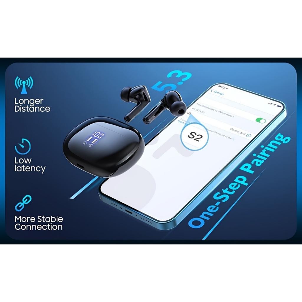 Беспроводные наушники с сенсорным управлением, встроенным микрофоном с шумоподавлением, зарядным чехлом Type-C, 15 часов воспроизведения, 2 часа быстрой зарядки