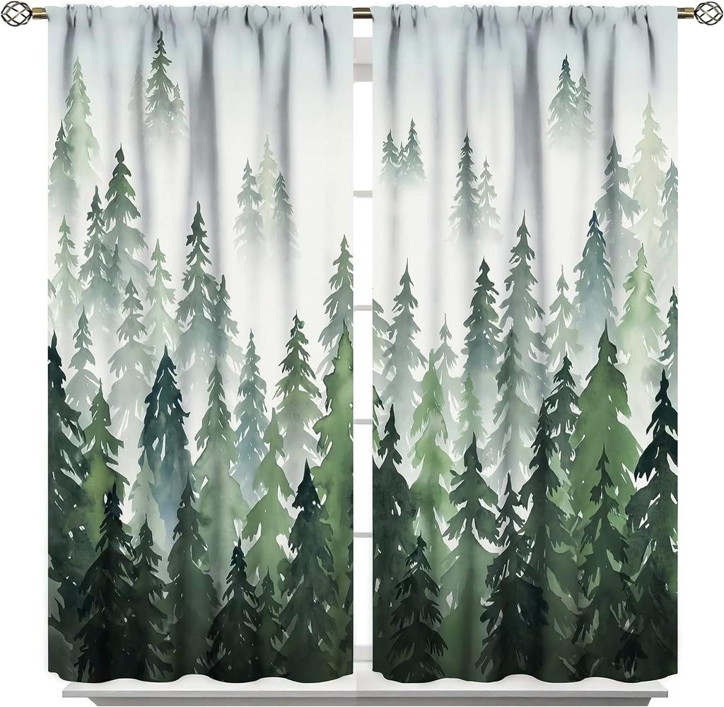 Country Forest Curtain Wild Animal Bear Deer fox Wolf Country Printed Curtain Semi-blackout Drape Bedroom Window Living Area Room Pair Of 2 Panels