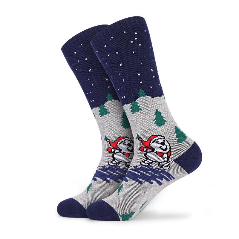Two Wolves Kids' Winter Knee-High Ski Socks - Terry Bottom, Thick, Sweat-Absorbent, Warm with Christmas Tree Design