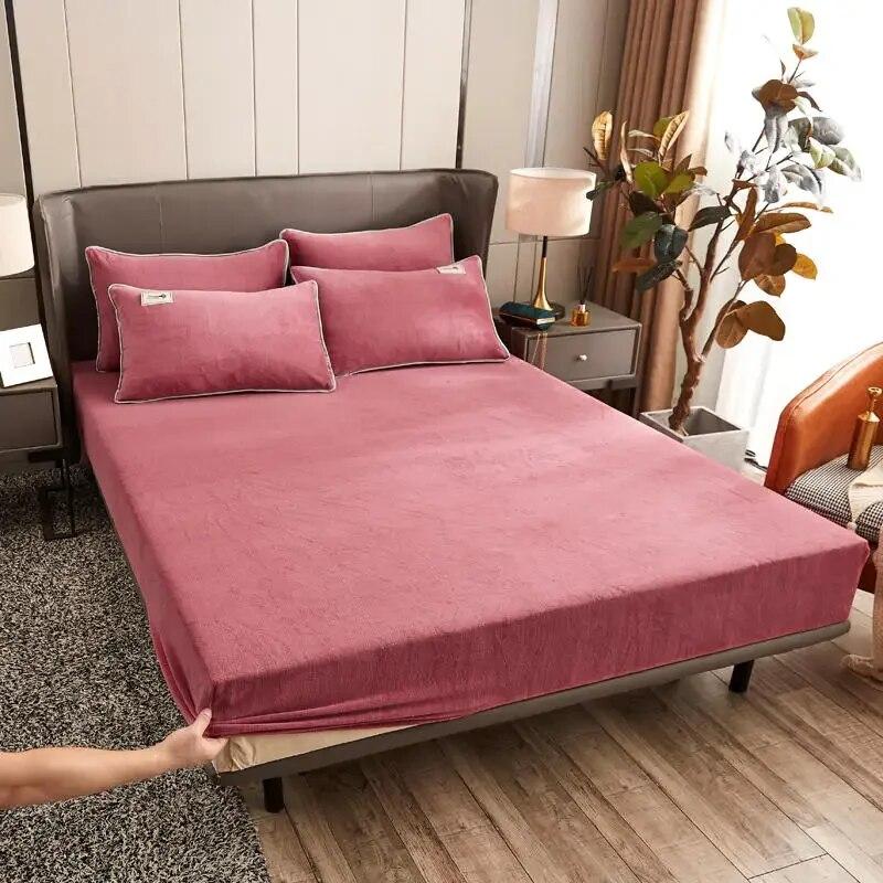 Плюшевая простыня с резинкой для зимы, мягкие теплые двойные наматрасники, размер королевы 90, 150, 180, постельное белье, покрывало на кровать