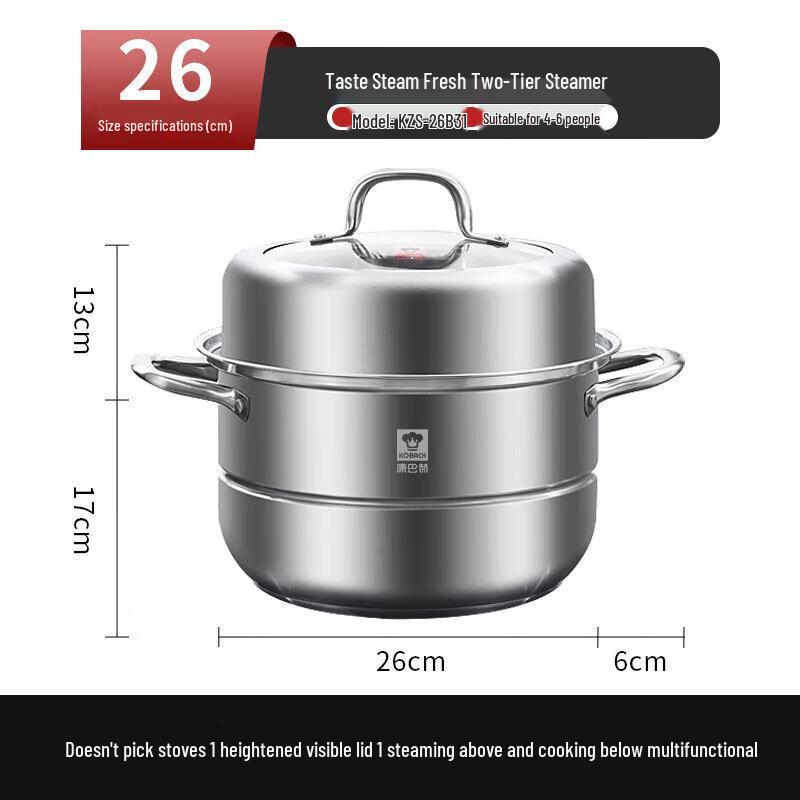 KÖBACH 2-Layer Stainless Steel Steamer Pot with Visible Lid