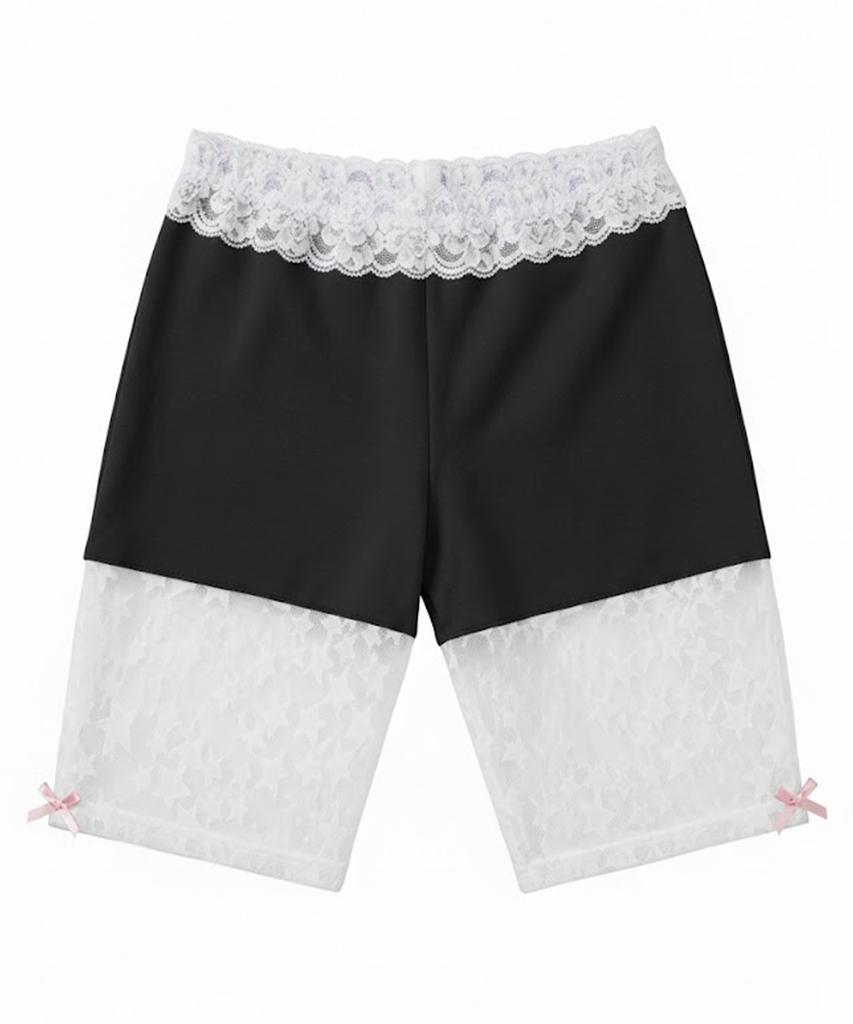 FAKIII Star Lace Ribbon Half Pants_Black