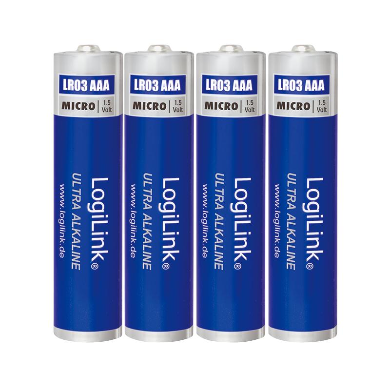Alkaline batteries AAA 1.5 V Ultra Power 4 pcs. long-lasting power supply LogiLink