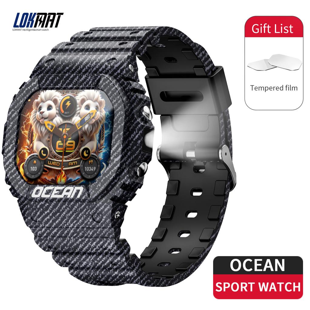 LOKMAT OCEAN Outdoor Sports Smartwatch 175 Touch Screen for Calling Flashlight SOS Compass Silicone Band Camouflage Design