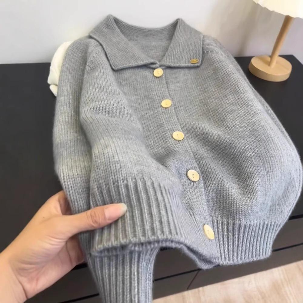 Women's Korean Style Wool Knit Cardigan - Thick Lapel, Loose Fit for Autumn & Winter
