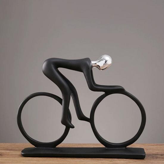 Черная Скульптура Велосипедиста Статуэтка Велогонщика из Смолы для Любителей Велосипедного Спорта Мужчина на Велосипеде Настольные Украшения для Дома Офиса Стола Полки