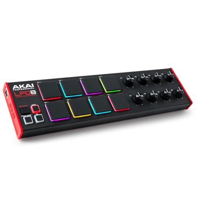 Контроллер Akai Professional USB MIDI Pad, MPC Drum Pad x 8, назначаемые ручки x 8, в комплекте программное обеспечение для создания музыки, совместимость с ПК LPD8