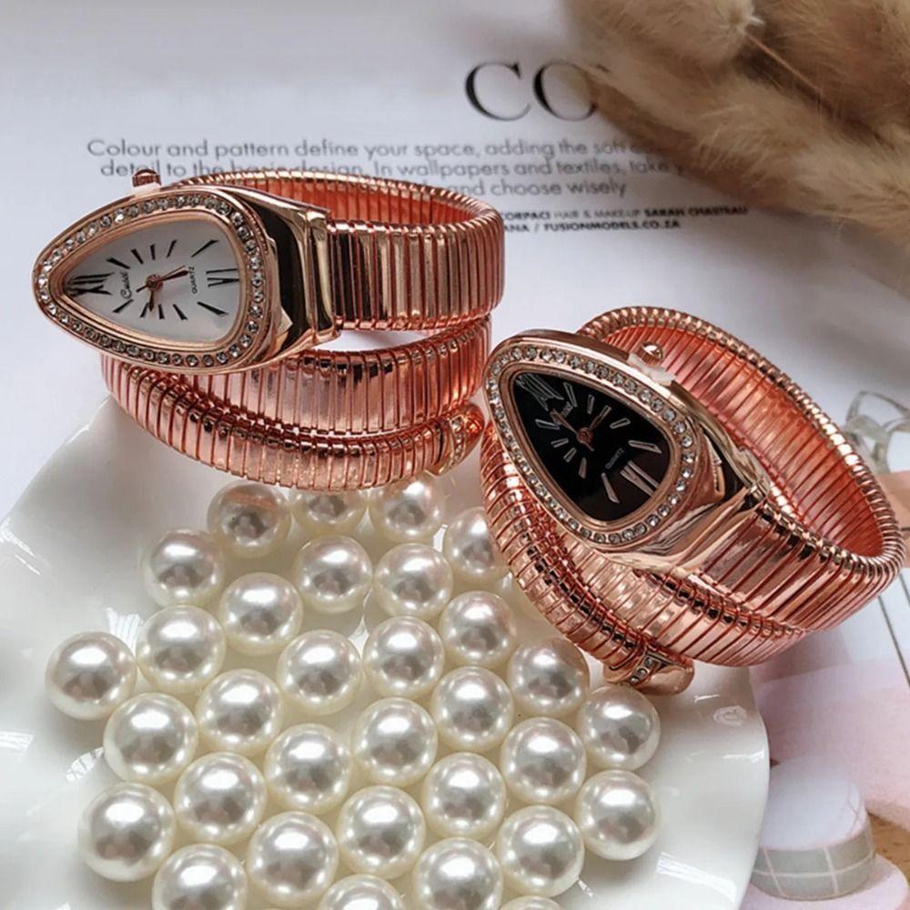 Кварцевые наручные часы из нержавеющей стали, элегантные часы-змея, браслет, модные женские кварцевые часы для женщин