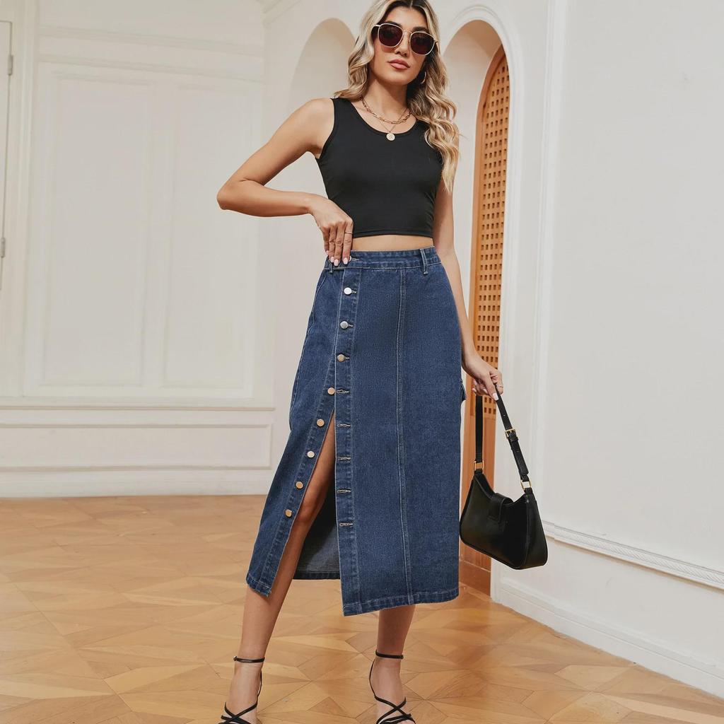 New Hot Girl Semi-Elastic Denim Workwear Casual Skirt for Women