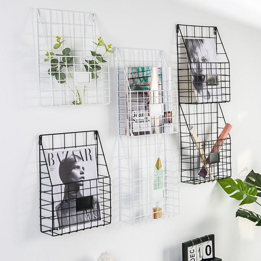 Metal Mesh Magazine File Holder Easy To Install Foyer Storage Shelf Hanging Document Rack  Office