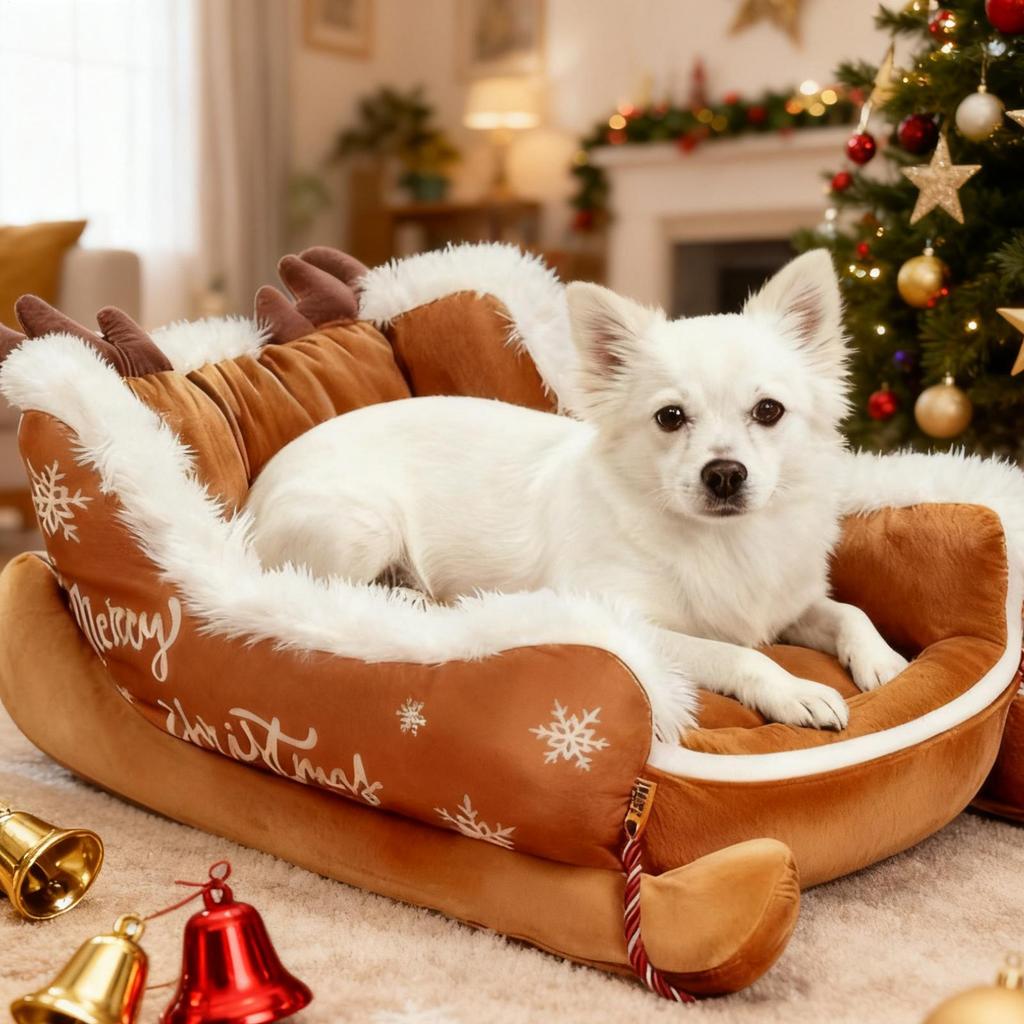 Sleigh Bed For Dogs Christmas Warm Puppy Nest Small Dog Warm Cave For Pet Parents Animal Lovers Cold Weather Home Office Living