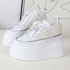 Fashion 12CM Air Mesh Synthetic Microfiber Chunky Sneaker Bling Leather Comfy High Brand Summer Platform Wedge Casual Flat Shoes