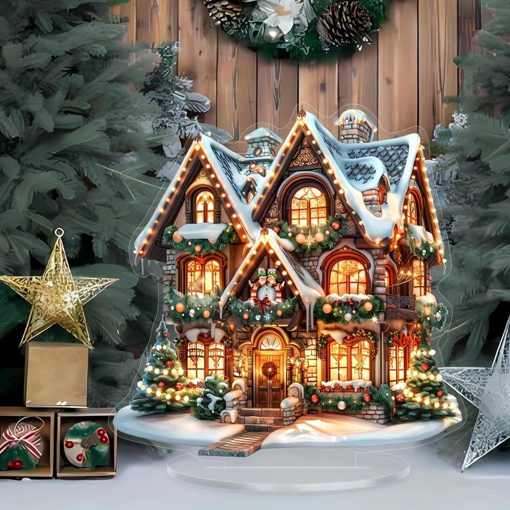 Charming Gingerbread House, Suitable for Christmas, Home and Office, Desktop Decoration, with Base, Ornaments, 2D Plan
