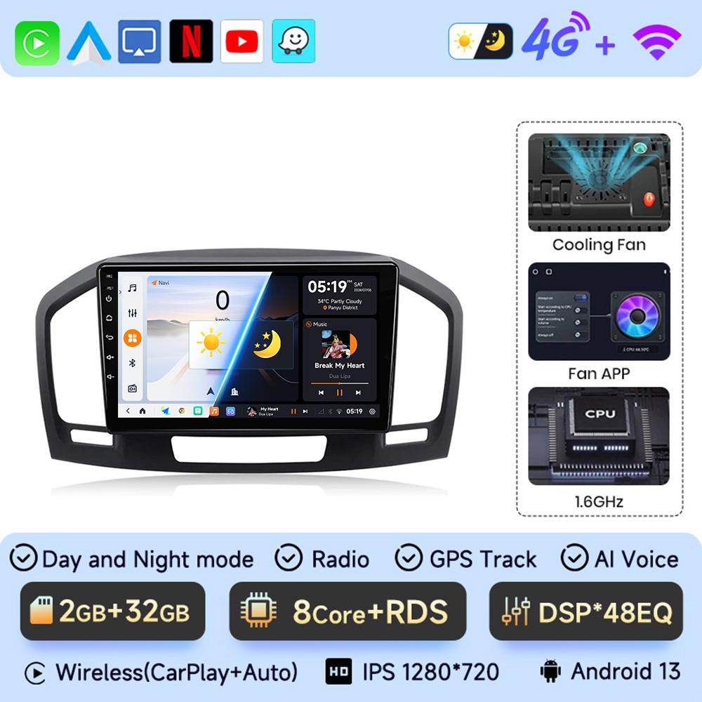 JIUYIN Автомагнитола Android 13 Для Buick Regal Opel Insignia 2009 - 2013 беспроводной CarPlay Auto интеллектуальные системы авто Lect