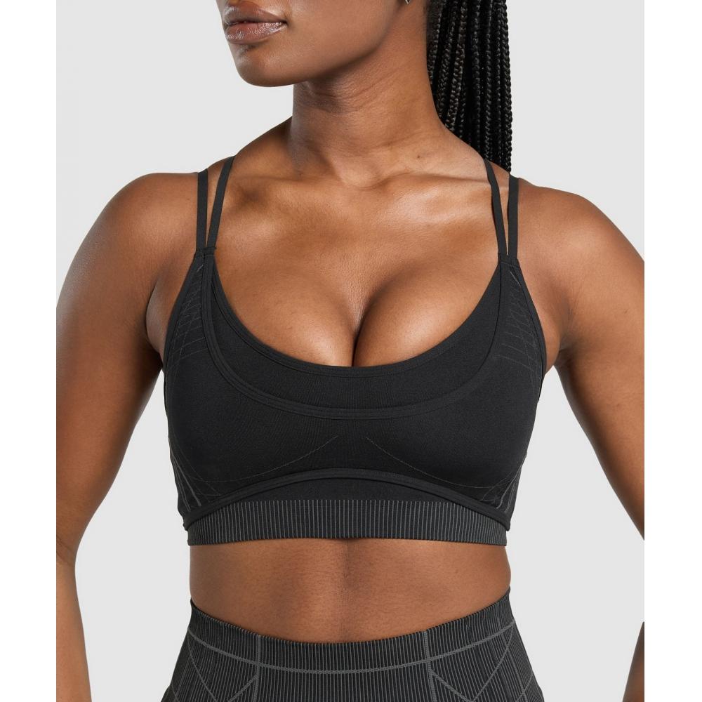 Gymshark Бесшовный спортивный бюстгальтер Apex Strappy Black Graphite Grey B3b3k Bb29