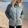 Women's Long Sleeve Stand Up Collar Cotton-padded Jacket Autumn and Winter Casual Thin Zipper Coat Spliced Knitted Sleeve