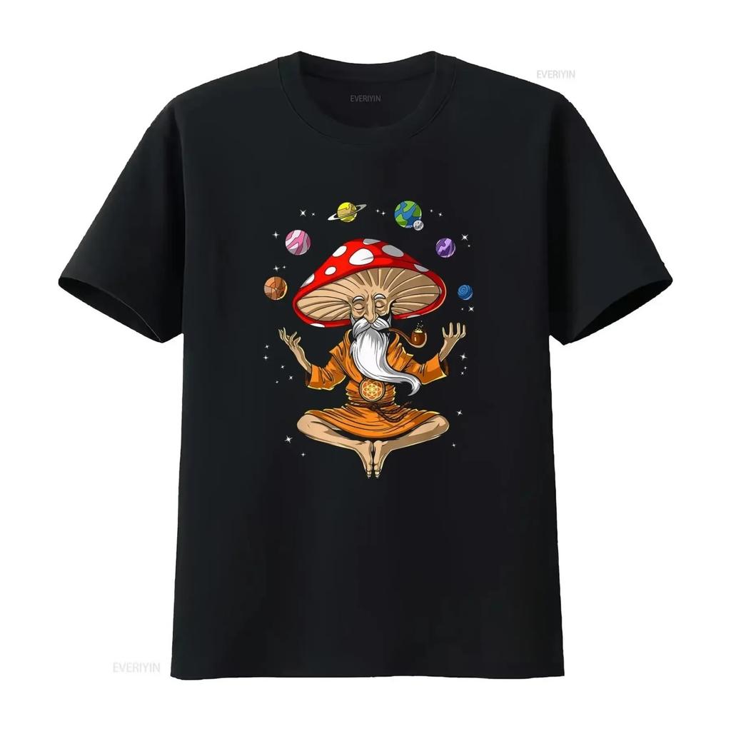 Mushroom Buddha Zen Yoga Meditation Psychedelic Hippie Fungi T Shirt vintage Washed fashion Slightly graphic Unisex