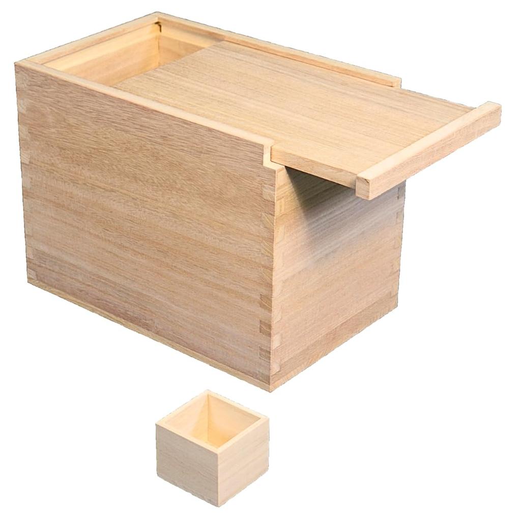 10kg Paulownia Wood Rice Sliding with Measuring Traditional wooden rice container made of paulownia Ideal for storing brown or other and Also suitable