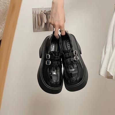 Ретро маленькие кожаные туфли женские новые летние туфли на платформе с небольшим каблуком черные британские лоферы