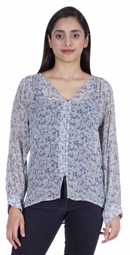 Moomaya Printed Women  S Button Down Shirt Long Sleeve Tshirt V-Neck Tunic