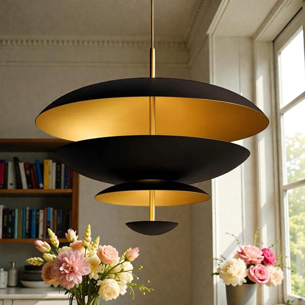 Mid Century Sputnik Chandelier Black Gold 3 Light Brass Pendant Lamp