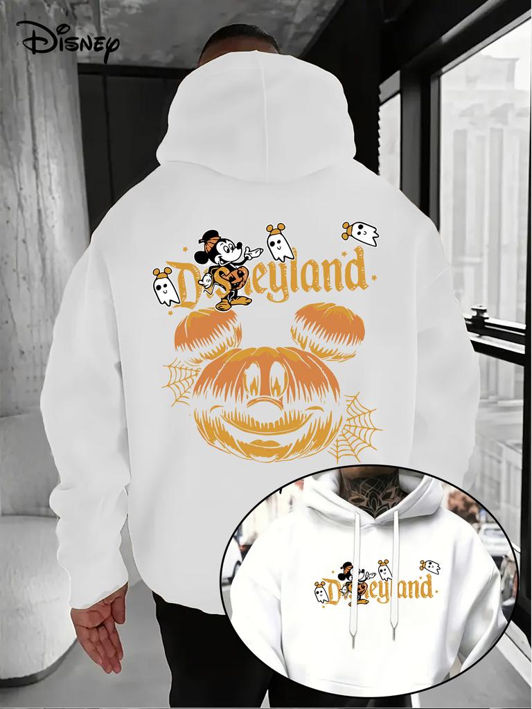 Disney Casual Men's Hoodie Halloween Classic Mickey Spider Web Pumpkin Pattern Double Sided Pattern Design Fall/Winter Hoodie