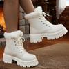 Fashion Short Plush Warm Ankle Boots for Women Classic Black Beige Pu Leather Boots Woman Winter Chunky Platform Furry Booties Ladies