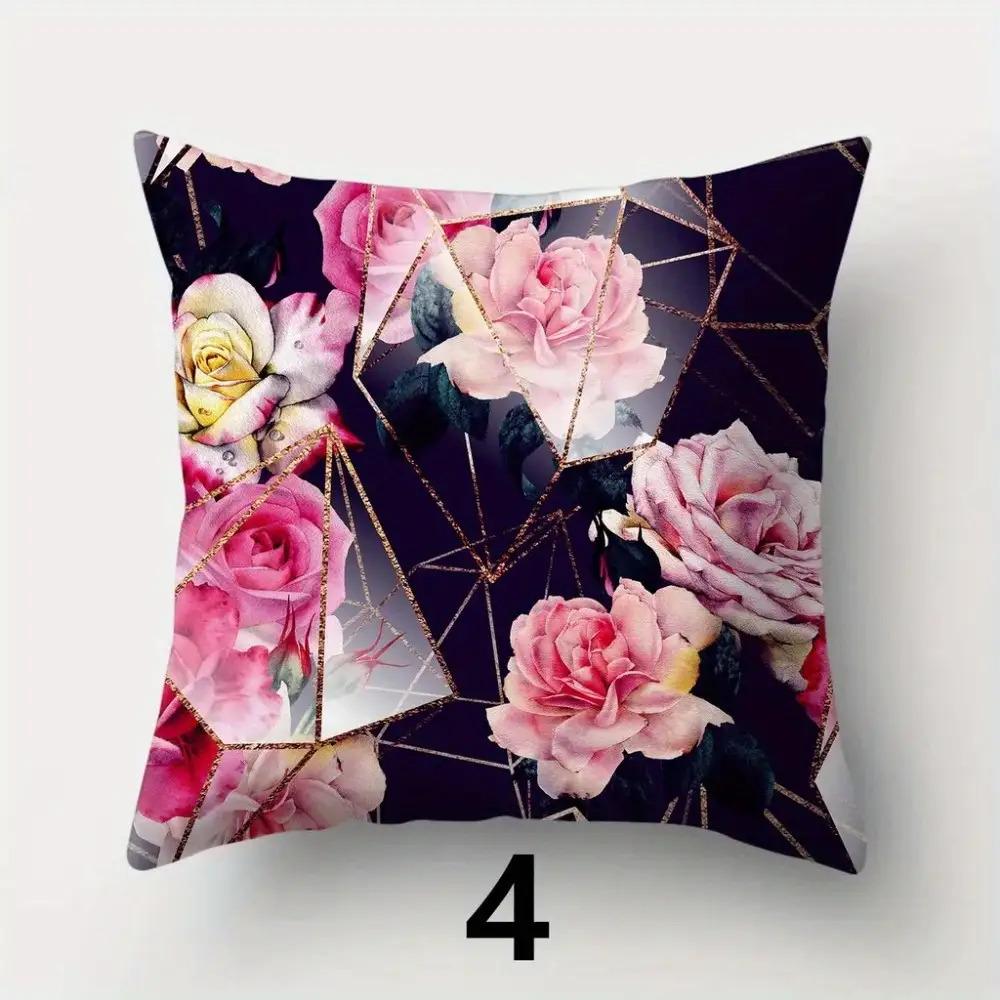 4Pcs Peony Rose Patterns Double-Sided Printed Pillow Cover Short Plush Suitable Living Rooms Bedrooms Sofas Throw Cushion Cover