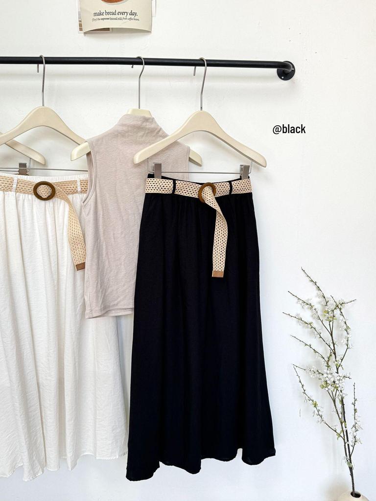 2026 Mori-kei Spring/Summer Women's A-line Skirt: Versatile Mid-length with Belt, Solid Color Lazy Style for Vacation.