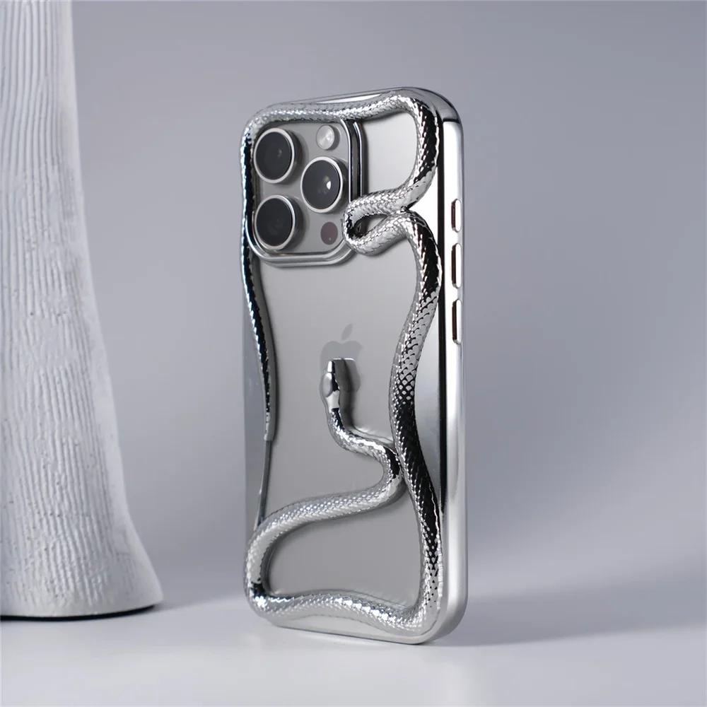 Матовый 3D полый чехол-накладка со змеей для iPhone 17 Air 16 11 12 13 14 15 Pro Max Plus с покрытием, теплоотводящий чехол Funda