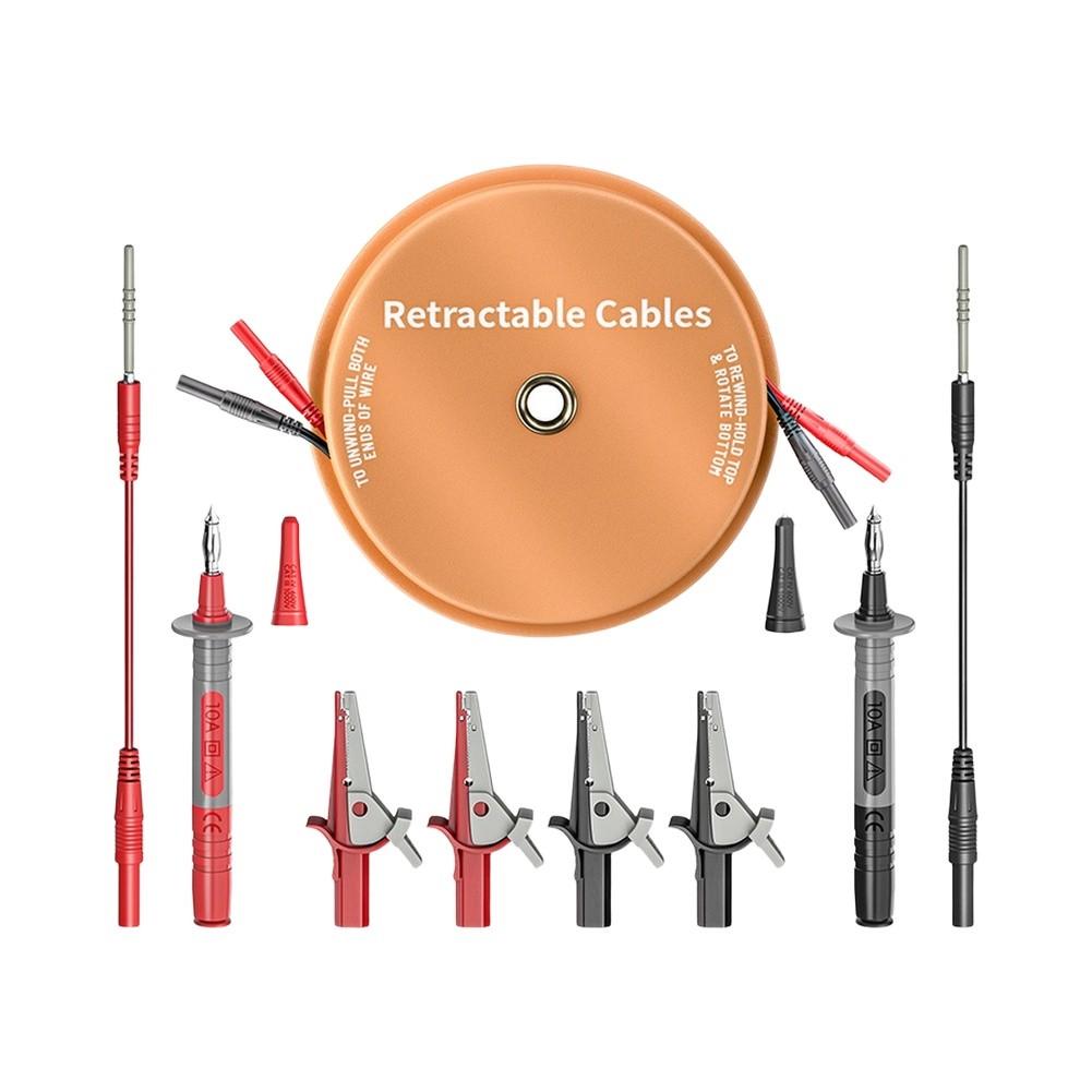 Orange Retractable Test Cable Kit with 10ft Red Black Green and 30ft Red Black Cables for Multimeter Connectivity
