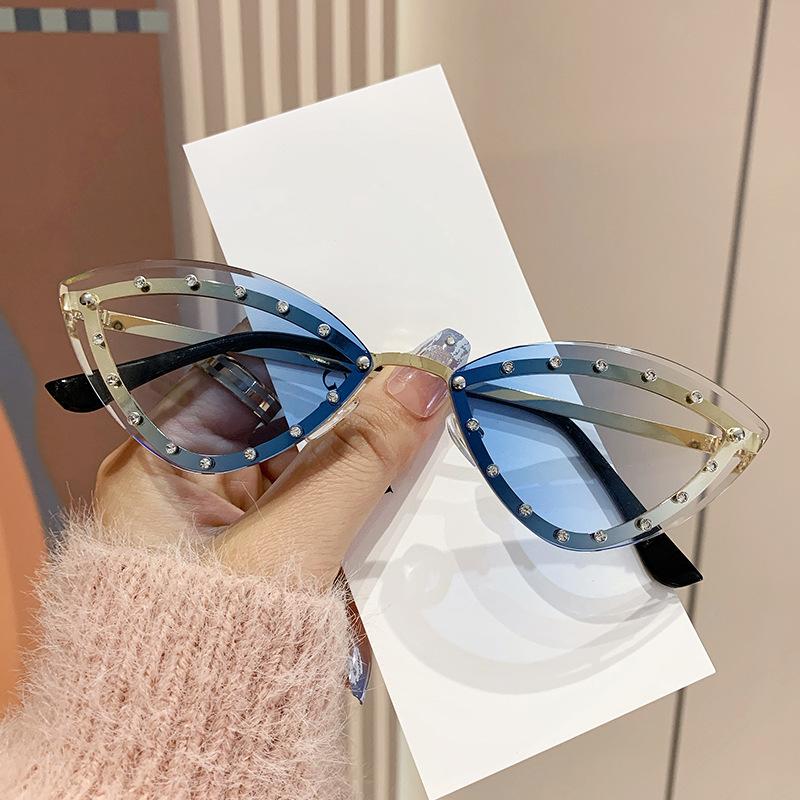 Роскошные безободковые солнцезащитные очки для женщин и мужчин, модные очки "кошачий глаз", UV400, солнцезащитные очки, очки для защиты глаз, уличные очки, солнцезащитные очки