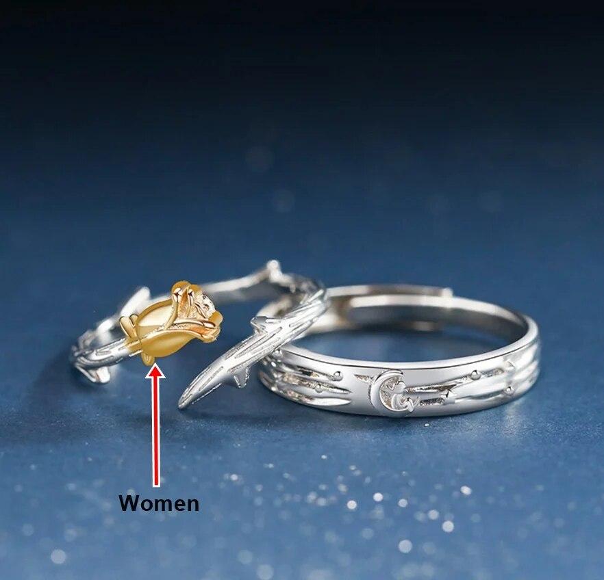 1 шт. серебряного цвета, кольца для пары «Маленький принц/Цветок розы», унисекс, романтическое открытое регулируемое кольцо для влюбленных, ювелирные изделия, подарок на день Святого Валентина