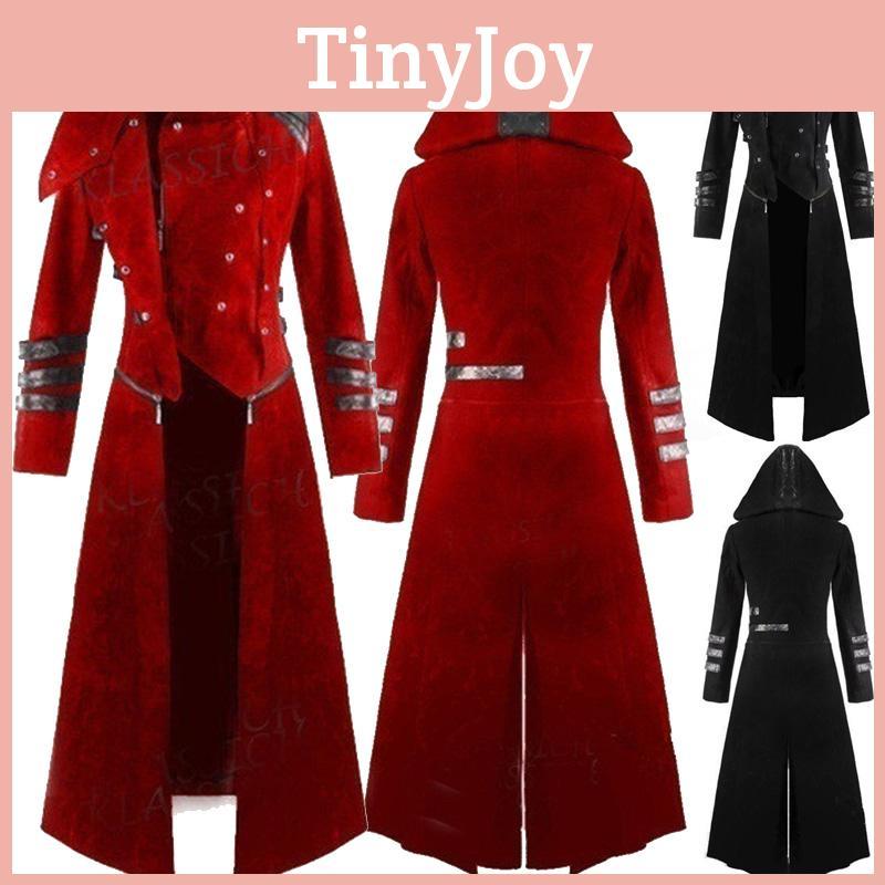 Элегантное мужское длинное готическое стимпанк-тренч-пальто с капюшоном и дизайном в стиле корсета