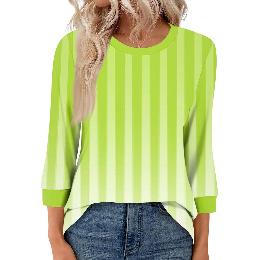 Women's Fashion Casual Seven Sleeve T-Shirt Print Round Neck Top