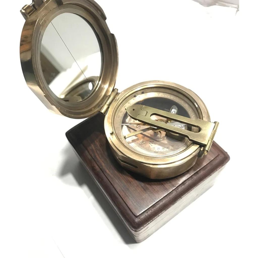 Compass - Antique Working Heavy Survey Brass Brunton Compass With Wooden Case - Husband Hubby Gift - Gift For Marine Man