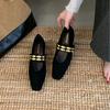 2025 Autumn and Winter New Square Head Suede Thick Low Heel Light Mouth Versatile Metal Buckle Decorative Soft Sole Women's Single Shoes
