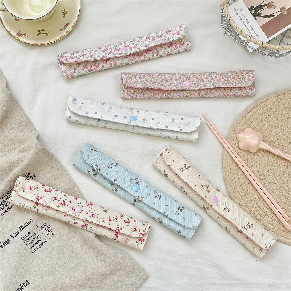 Floral Plaid Spliced Tableware Storage Bag Utensil Pouch Chopsticks Spoon Storage