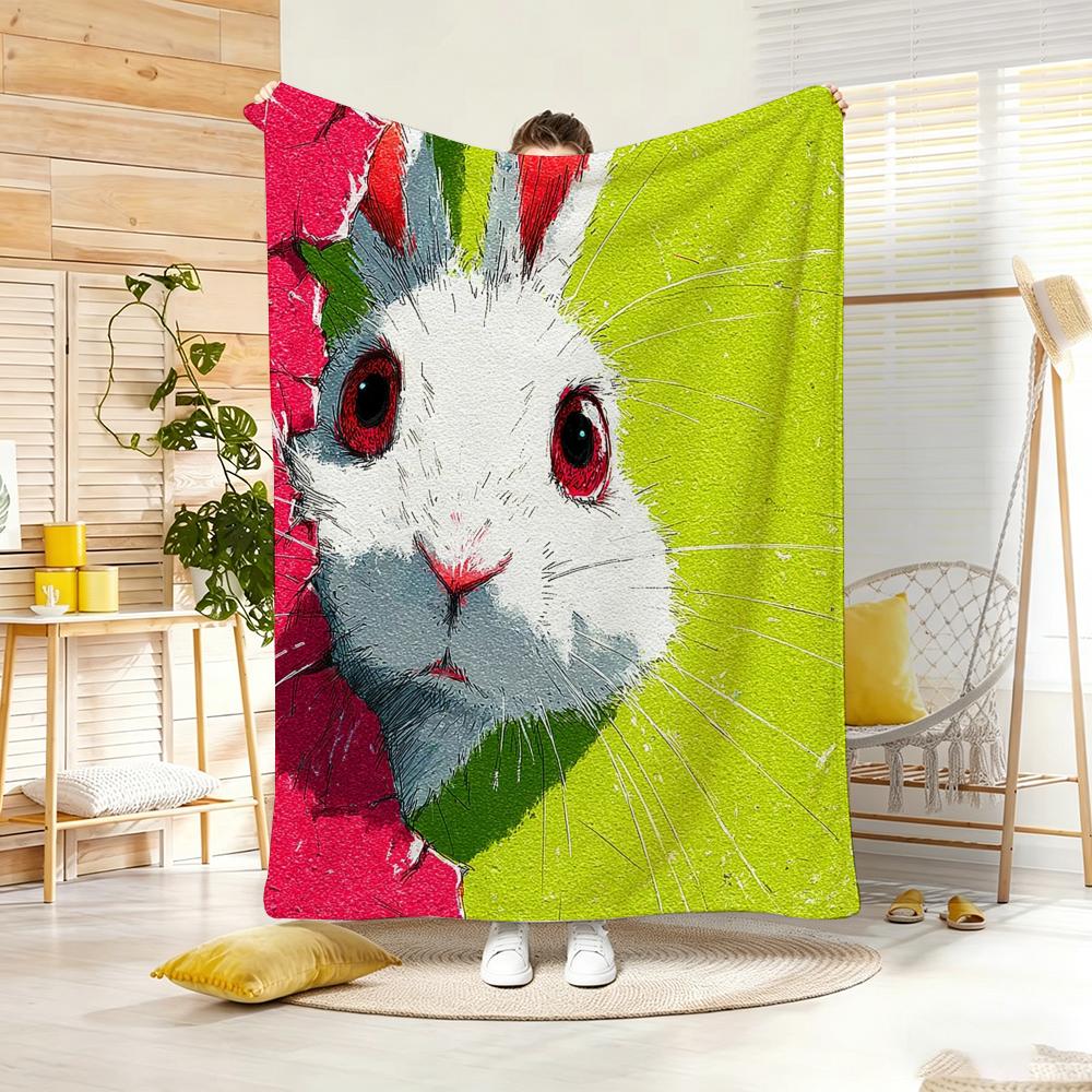 Painting Curious rabbit Throw Lightweight g Flannel Blanket Soft Skinfriendly for Summer Cooling