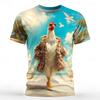 Funny Chicken 3D Printed T-shirt, Beach Vacation Animal Graphic Short Sleeve Casual Streetwear Top