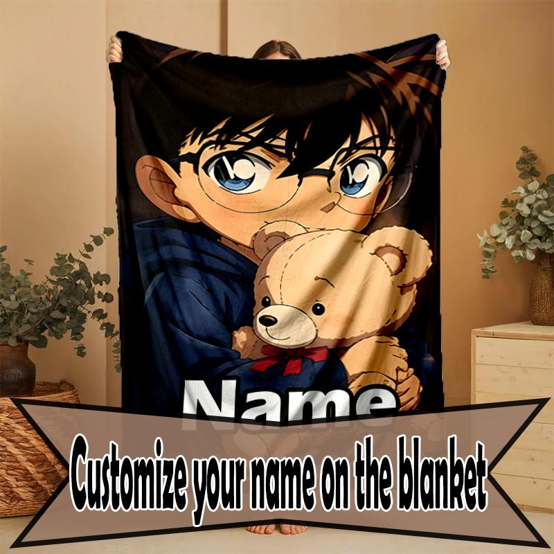 Custom Name Personalized Detective Conan Print Blanket, Home Decor, Bedroom, Sofa, Camping, Couch, Gifts for Birthday Christmas