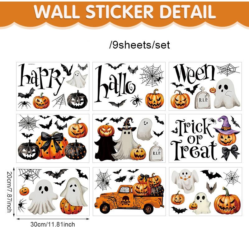 Halloween Window Stickers 9 Sheets Large Ghost Pumpkin Bat Clings for Glass Window Static Decals No Residue Reusable Home Decor