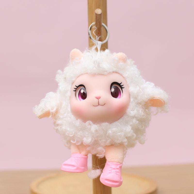 Cute Fluffy Lamb Plush Toy Soft Sheep Stuffed Animal Doll with Bell Small Size for Kids Carry On Travel Play Gift