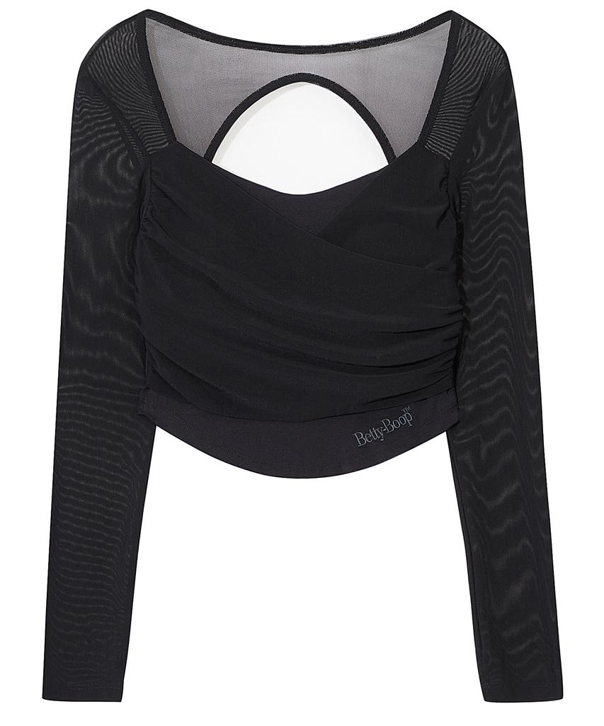 CNVS Betty Boop Mesh Draping Crop Top_Black