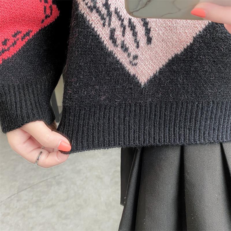 Винтажный свитер большого размера с круглым вырезом и круглым вырезом, свободные осенние свитера для женщин, корейский модный свитер с длинными рукавами