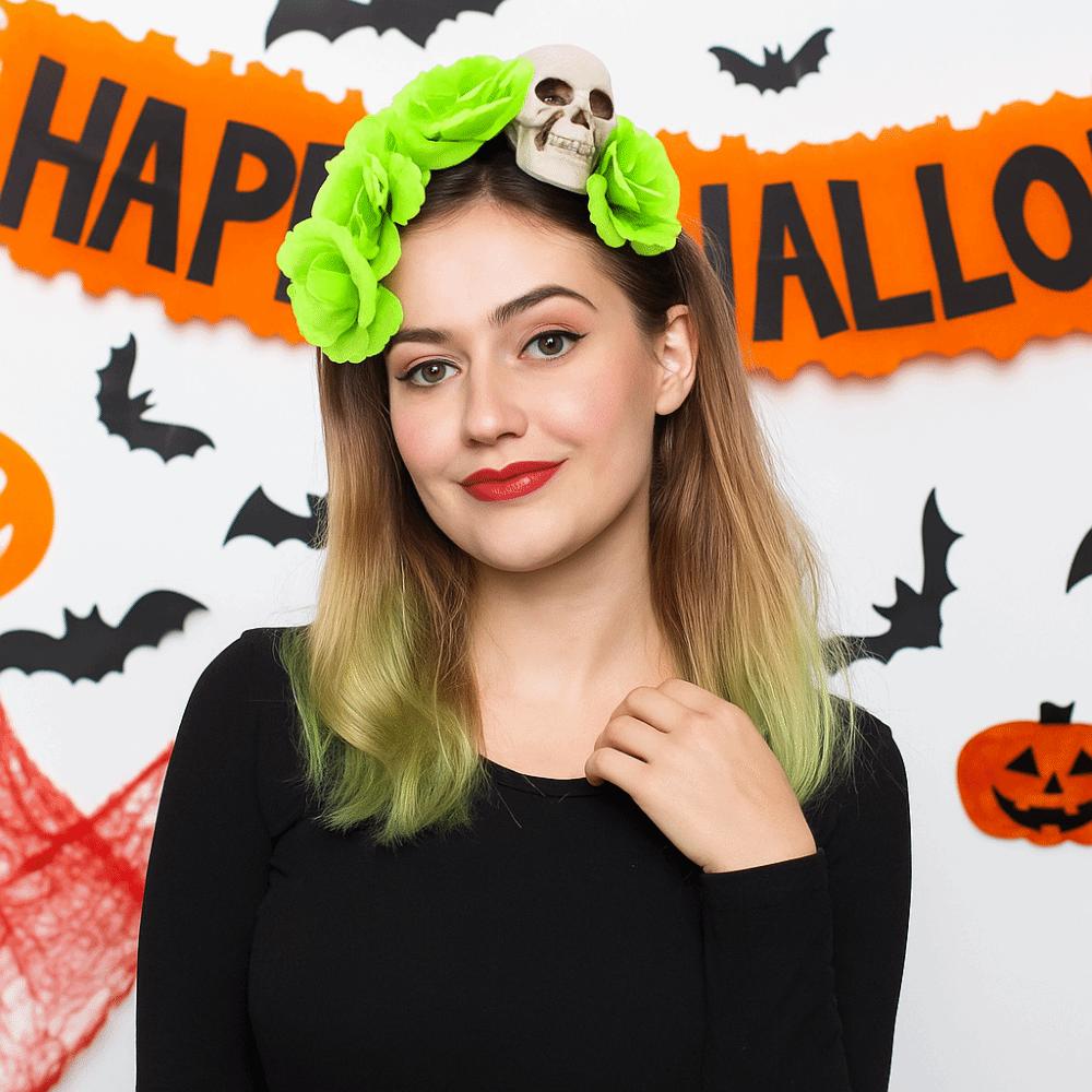 Преувеличенная Повязка на голову с черепом Декор на Хэллоуин Готическая Цветочная Повязка для волос Дом с привидениями