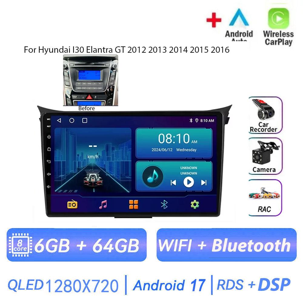 Autoradio Android 17 pour Hyundai I30 Elantra GT 2012 2013 2014 2015 2016 Carplay Auto GPS Navigation Lecteur Multimédia Stéréo 4G