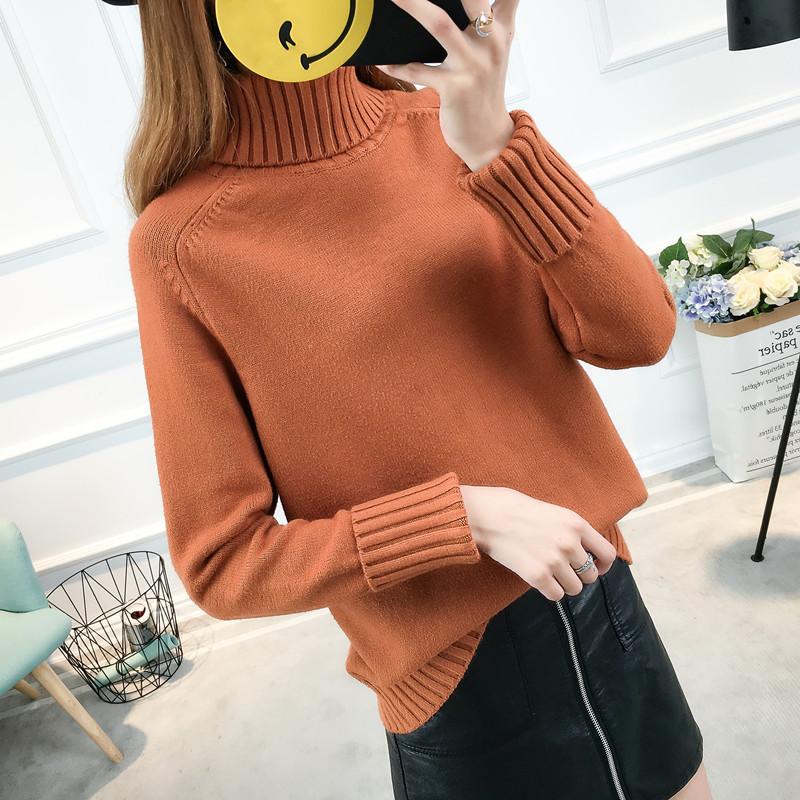 Осень и Зима Толстый Свитер с Высоким Воротником Свободный Корейская Версия Пуловера Базовая Рубашка Модный Облегающий Топ