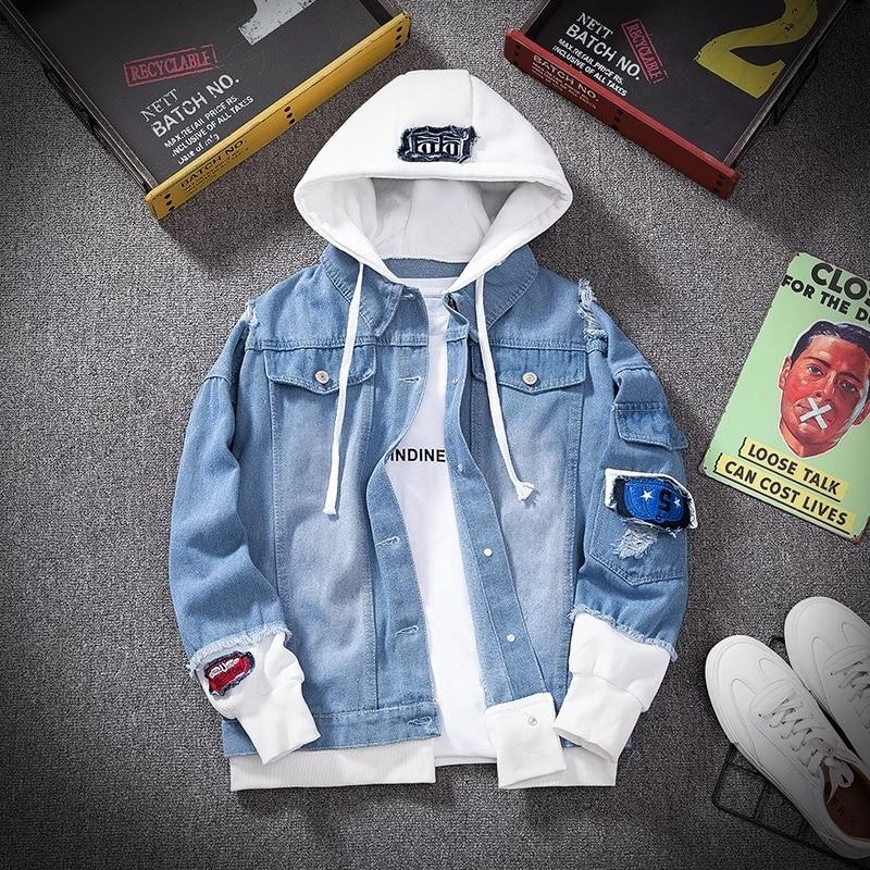 Men Denim Jacket Streetwear Hip Hop Men's Hooded Jean Jackets Male Casual Loose Outerwear 2021 New Spring Fashion Slim Fit Coat